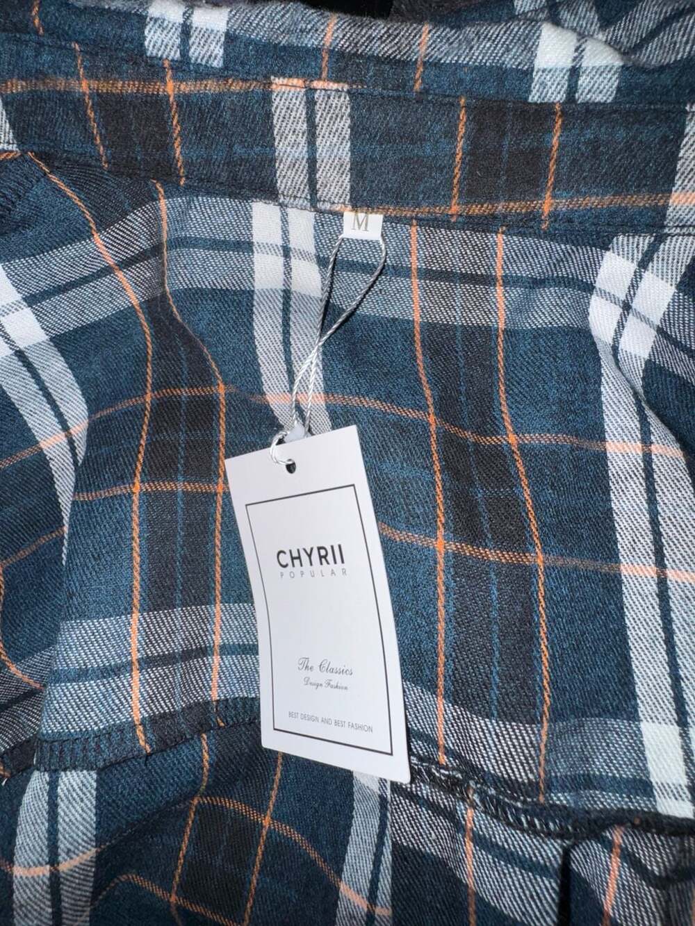 Chyrii Plaid Flannel Shirt Size M Blue White Button Down Pocket